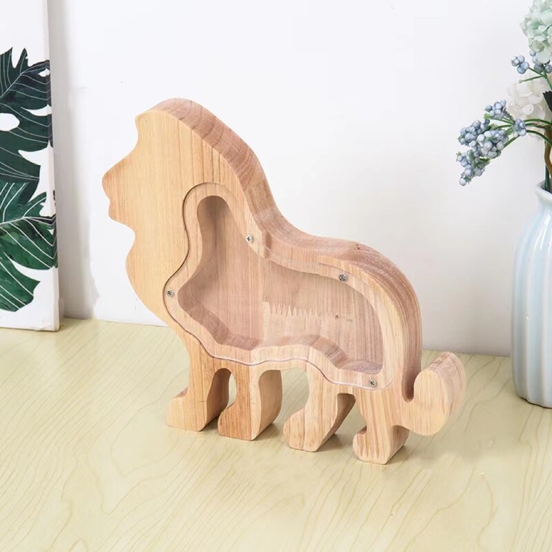 Ξύλινο γουρουνάκι δεινόσαυρος γατάκι Κουμπαράς Διαφανές κινούμενα σχέδια Ζώο νόμισμα Χρήματα Κουτί φύλαξης από συμπαγές ξύλο Εξατομίκευση στολίδι επιφάνειας εργασίας