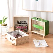 Σκανδιναβικό στυλ Ξύλινη δεξαμενή ταμιευτηρίου Δημιουργικό διαφανές χρηματοκιβώτιο Μεγάλης χωρητικότητας Τετράγωνο Sundry Storage Box