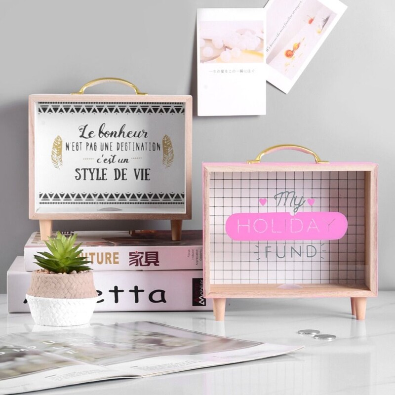 Σκανδιναβικό στυλ Ξύλινη δεξαμενή ταμιευτηρίου Δημιουργικό διαφανές χρηματοκιβώτιο Μεγάλης χωρητικότητας Τετράγωνο Sundry Storage Box