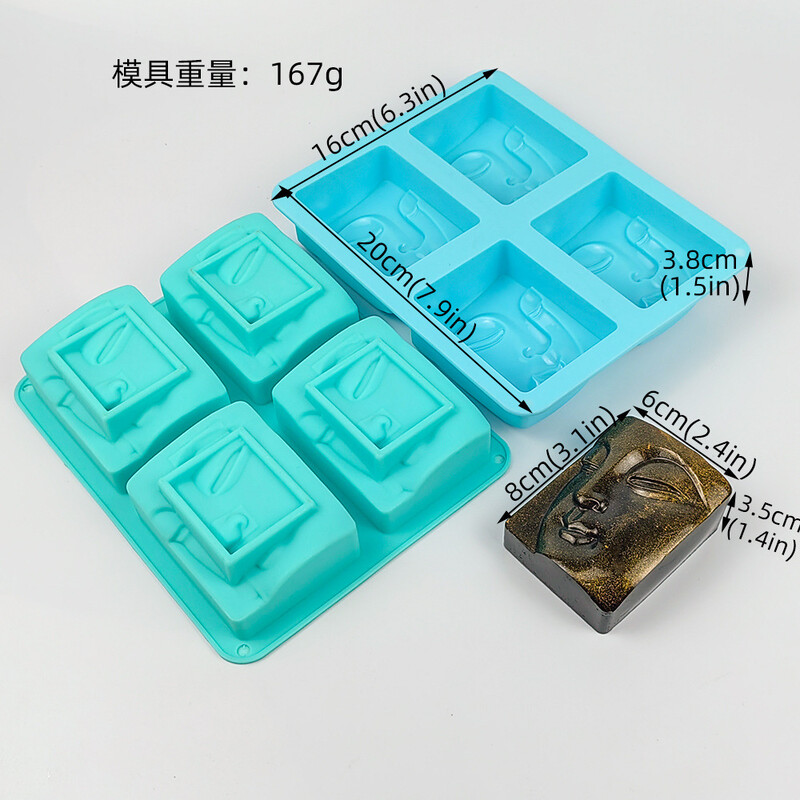 Πορτραίτο με 4 τρύπες DIY Καλούπι Σαπουνιού Περγαμόντο Γύψου Αρωματικό Κερί Καλούπι Σιλικόνης Τετράγωνο Ανθρώπινο Πρόσωπο Χειροποίητο Καλούπι Σαπουνιού