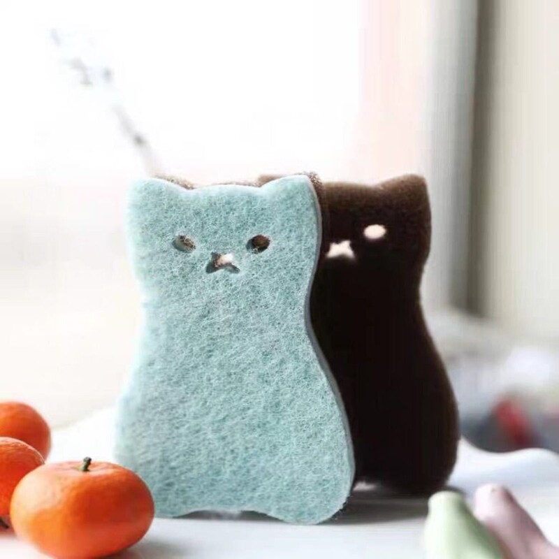 4PCS Сладка гъба във формата на котка 3-слойна гъба за миене на съдове Гъба за почистване на съдове Силна водопоглъщаща гъба за миене на съдове Инструмент за почистване на кухня