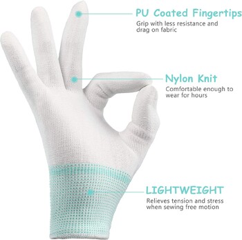 2 Pairs Quilting Gloves for Free-Motion Quilting Gloves Working Gloves Λευκό νάιλον γάντι ραπτικής με λαβή στο δάχτυλο για κατασκευή παπλώματος