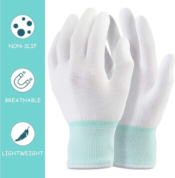 2 Pairs Quilting Gloves for Free-Motion Quilting Gloves Working Gloves Λευκό νάιλον γάντι ραπτικής με λαβή στο δάχτυλο για κατασκευή παπλώματος