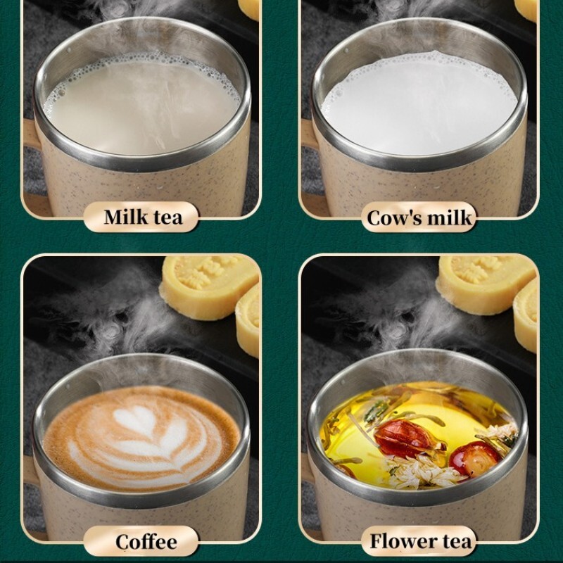 Dvisluoksniai nuo nuplikimo nerūdijančio plieno puodeliai Plastikinė rankena Kavos Pieno Puodelis Arbatos Gėrimai Vandens puodelis Namų biuro stiklintuvui