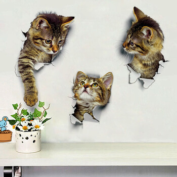 Fashion 3D Cats Αυτοκόλλητα Τουαλέτας Lovely Animal Decal Wall Lovely Blue Cat Art Decor Home PVC Vinyl Διακόσμηση μπάνιου Αδιάβροχο