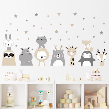 1 τμχ Cartoon Cute Lion Bunny Forest Animals Stars Αυτοκόλλητα τοίχου για αδιάβροχο PVC παιδικό δωμάτιο Διακόσμηση σπιτιού νηπιαγωγείου