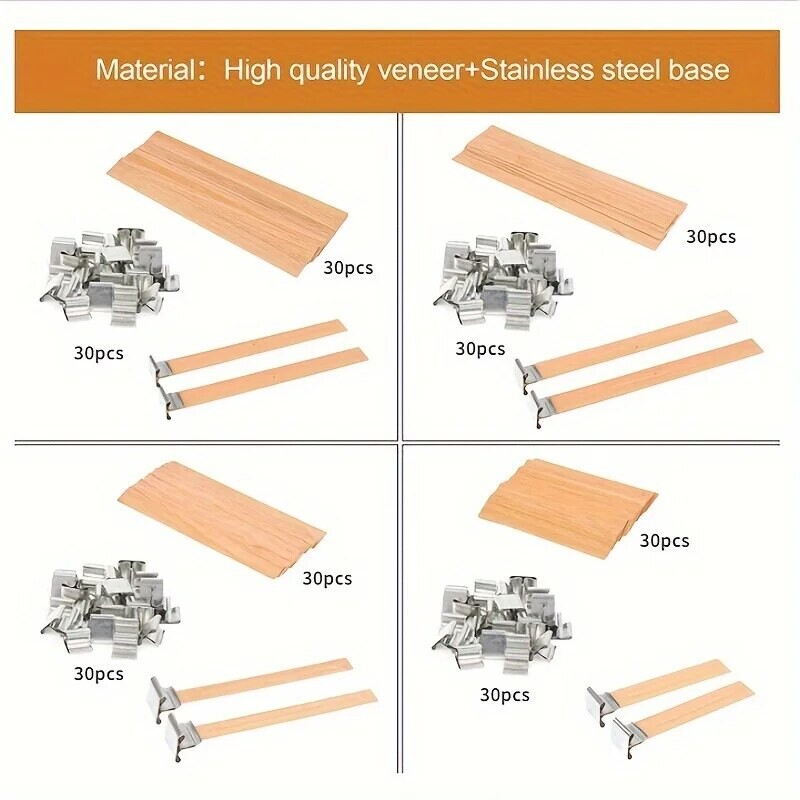 30 tk. Kvaliteetne puidust küünlataht koos klambrialusega käsitöö vitstest parafiinist mesilasvahast põleva suitsuta taht küünla valmistamise tarvikud