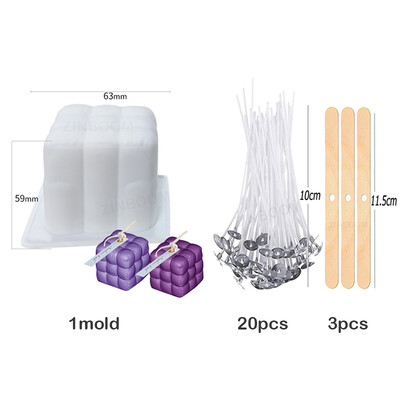 3D Bubble Cube Свещ Комплект силиконова форма Направи си сам Цвете Облак Изработка на сапун Епоксидна смола Глина Форма Шоколадова торта Декор Подаръци Орнамент