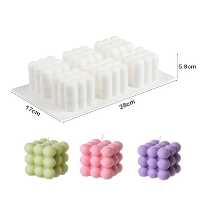 3D Bubble Cube Свещ Комплект силиконова форма Направи си сам Цвете Облак Изработка на сапун Епоксидна смола Глина Форма Шоколадова торта Декор Подаръци Орнамент