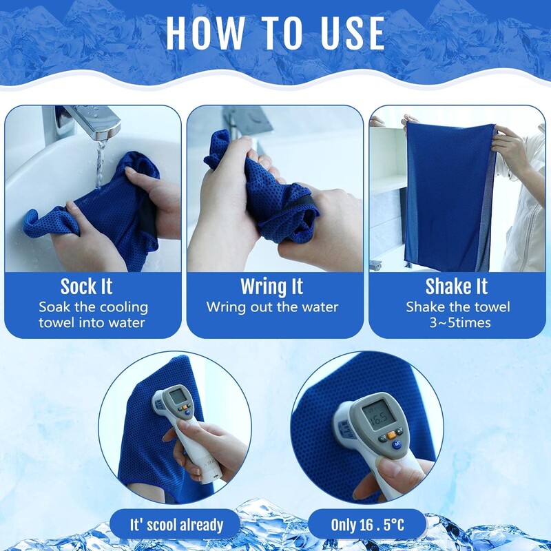 Sportiniai vėsūs rankšluosčiai Greitai aušinami ledo rankšluosčiai, skirti stovyklavimui, sportui, bėgimui ir kt