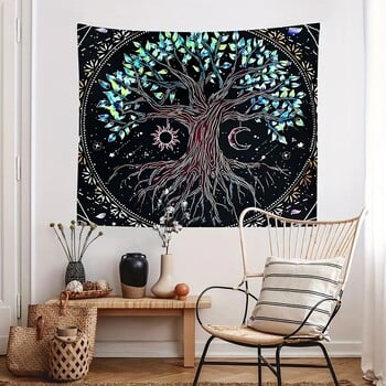 1Pcs 75x58cm Дървото на живота Гоблен BlackLight Sun Moon Stars Galaxy Colorful Hippie Psychedelic Bedroom Dorm Decor Aesthetic