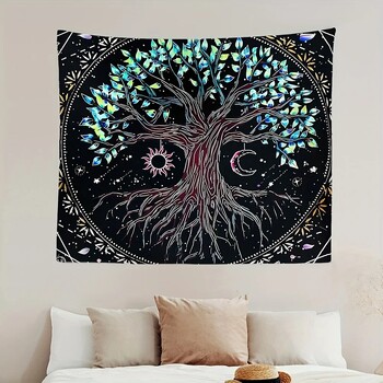 1Pcs 75x58cm Дървото на живота Гоблен BlackLight Sun Moon Stars Galaxy Colorful Hippie Psychedelic Bedroom Dorm Decor Aesthetic