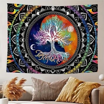 1Pcs 75x58cm Дървото на живота Гоблен BlackLight Sun Moon Stars Galaxy Colorful Hippie Psychedelic Bedroom Dorm Decor Aesthetic