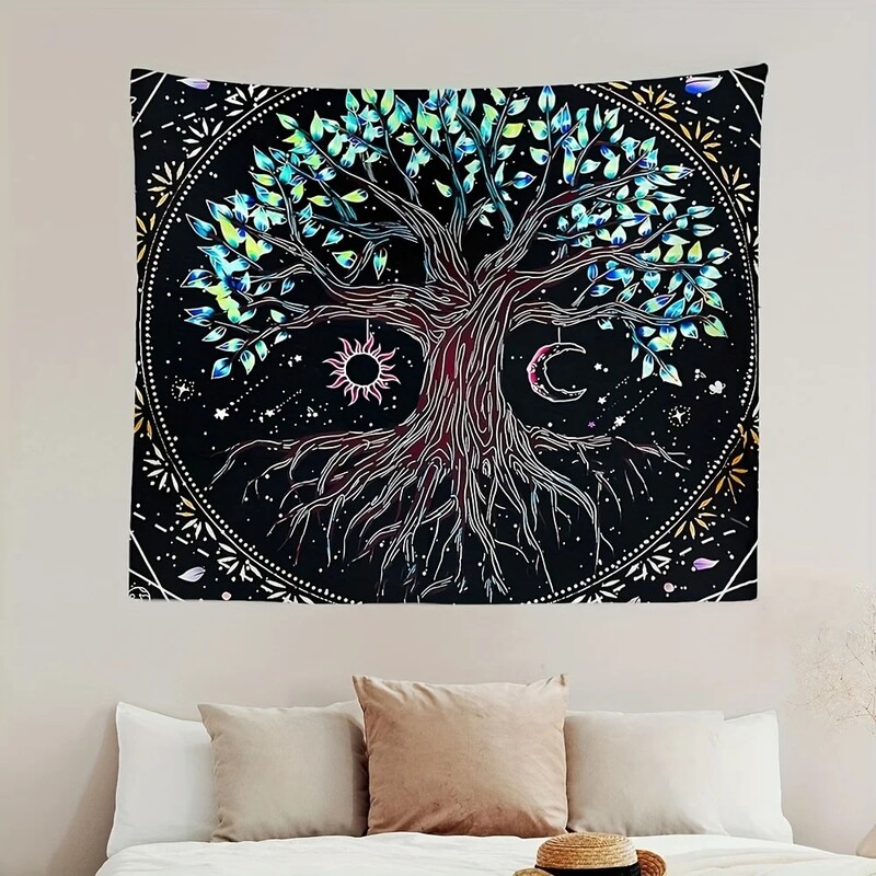 1Τμ 75x58cm Ταπετσαρία Δέντρο της Ζωής BlackLight Sun Moon Stars Galaxy Πολύχρωμο Hippie Psychedelic Διακόσμηση Κοιτώνα Αισθητική