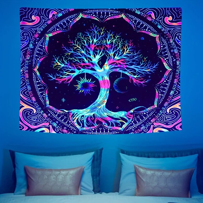 1Τμ 75x58cm Ταπετσαρία Δέντρο της Ζωής BlackLight Sun Moon Stars Galaxy Πολύχρωμο Hippie Psychedelic Διακόσμηση Κοιτώνα Αισθητική
