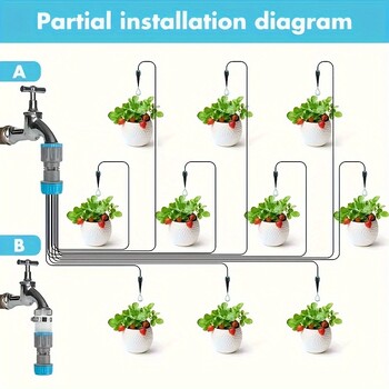 1 σετ συσκευής αυτόματης άρδευσης με σταγόνες, εξοπλισμένη με σύστημα μικροάρδευσης 10 στάγδην κεφαλών 3/4 σε αντάπτορες, εργαλεία κηπουρικής
