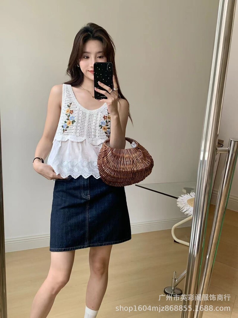 Νέο Καλοκαιρινό Κορεάτικο Στιλ Γλυκό Φρέσκο Λεπτό Μόδα Τρισδιάστατο πολύχρωμο κέντημα κοντομάνικο μπλουζάκι για γυναίκες