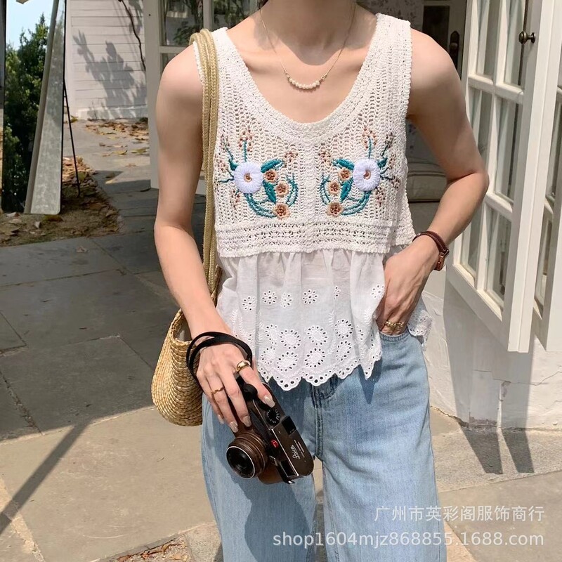 Νέο Καλοκαιρινό Κορεάτικο Στιλ Γλυκό Φρέσκο Λεπτό Μόδα Τρισδιάστατο πολύχρωμο κέντημα κοντομάνικο μπλουζάκι για γυναίκες
