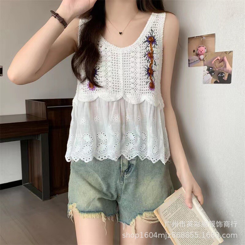 Νέο Καλοκαιρινό Κορεάτικο Στιλ Γλυκό Φρέσκο Λεπτό Μόδα Τρισδιάστατο πολύχρωμο κέντημα κοντομάνικο μπλουζάκι για γυναίκες