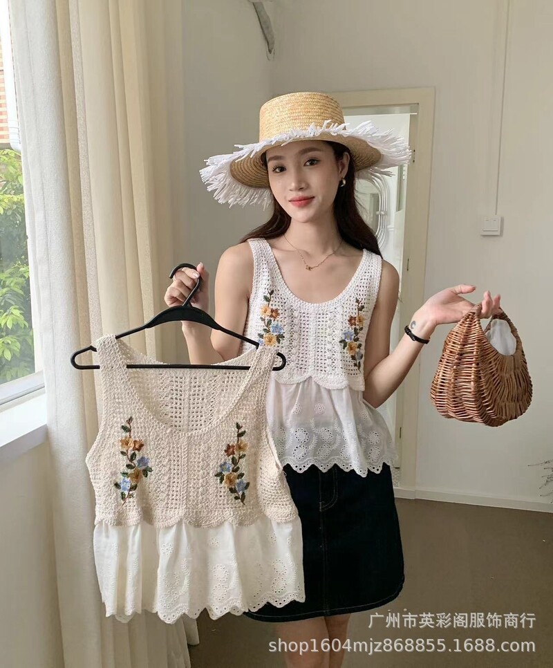 Νέο Καλοκαιρινό Κορεάτικο Στιλ Γλυκό Φρέσκο Λεπτό Μόδα Τρισδιάστατο πολύχρωμο κέντημα κοντομάνικο μπλουζάκι για γυναίκες