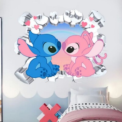3D salauztas sienas Lilo un šuvju sienas uzlīmes bērnu istabai bērnudārzam dzīvojamā istaba guļamistabas sienas dekorēšanai animācijas plakāts