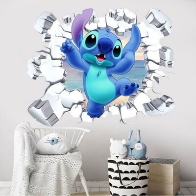 3D slomljeni zid Lilo & Stitch zidne naljepnice za dječju sobu dječji vrtić dnevni boravak spavaća soba zidni ukras animirani poster