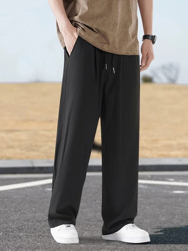 Uued meeste Four Seasons vabaaja püksid 90ndate vintage must jääsiid sirge sääre laia säärega siidised pehmed mugavad spordipüksid