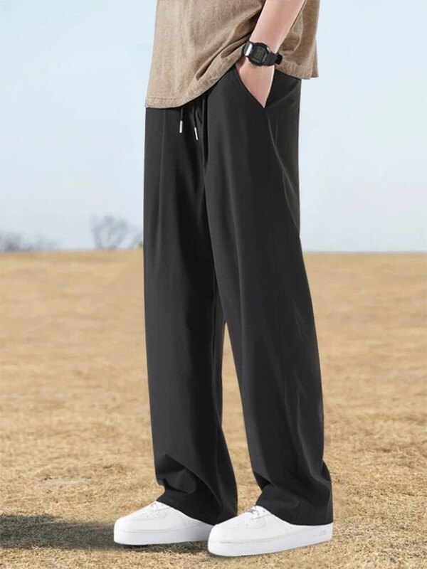 Uued meeste Four Seasons vabaaja püksid 90ndate vintage must jääsiid sirge sääre laia säärega siidised pehmed mugavad spordipüksid