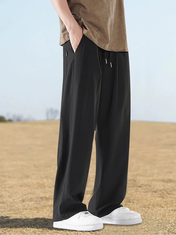 Uued meeste Four Seasons vabaaja püksid 90ndate vintage must jääsiid sirge sääre laia säärega siidised pehmed mugavad spordipüksid