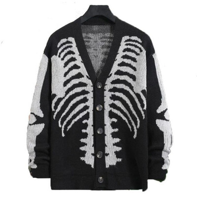 2023. aasta Harajuku sügistalvine meeste halloweeni pealuu trükitud pikkade varrukatega kardigan V-kaelusega nööbiga mantel y2k vintage Sweater Ins