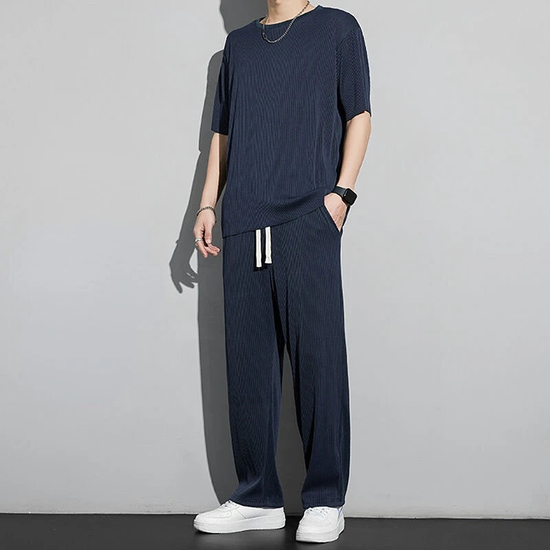 Ülemised pükste komplektid Kpop lühikeste veerandvarrukatega dressiülikond Korea stiilis T-särk meeste suvised spordiülikonnad Esteetilised lahedad Xl meesterõivad