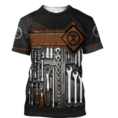 Мъжка тениска Vintage T-shirt Summer Clothing Personalized Name Mechanic 3d Print Tops 5xl Street Casual Sports Oversize Pullover