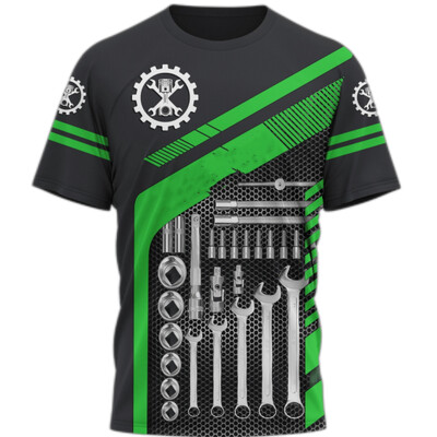 Мъжка тениска Vintage T-shirt Summer Clothing Personalized Name Mechanic 3d Print Tops 5xl Street Casual Sports Oversize Pullover