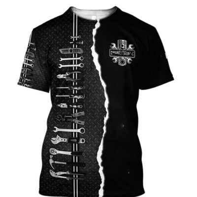 Мъжка тениска Vintage T-shirt Summer Clothing Personalized Name Mechanic 3d Print Tops 5xl Street Casual Sports Oversize Pullover