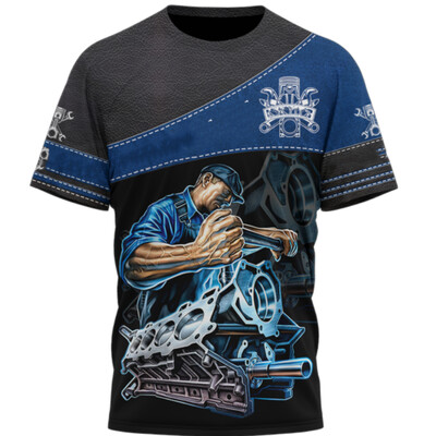 Мъжка тениска Vintage T-shirt Summer Clothing Personalized Name Mechanic 3d Print Tops 5xl Street Casual Sports Oversize Pullover