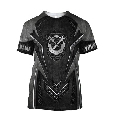 Мъжка тениска Vintage T-shirt Summer Clothing Personalized Name Mechanic 3d Print Tops 5xl Street Casual Sports Oversize Pullover