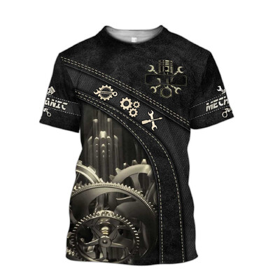 Мъжка тениска Vintage T-shirt Summer Clothing Personalized Name Mechanic 3d Print Tops 5xl Street Casual Sports Oversize Pullover