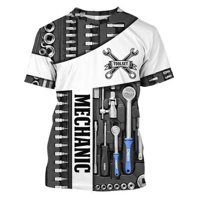 Мъжка тениска Vintage T-shirt Summer Clothing Personalized Name Mechanic 3d Print Tops 5xl Street Casual Sports Oversize Pullover