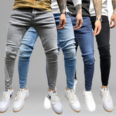 Мъжки черни дънки Slim Fit Качествени сиви ежедневни мъжки дънкови панталони Тесни мъжки панталони Хип-хоп Streetwear Памучни дънкови панталони