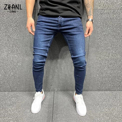 Мъжки черни дънки Slim Fit Качествени сиви ежедневни мъжки дънкови панталони Тесни мъжки панталони Хип-хоп Streetwear Памучни дънкови панталони