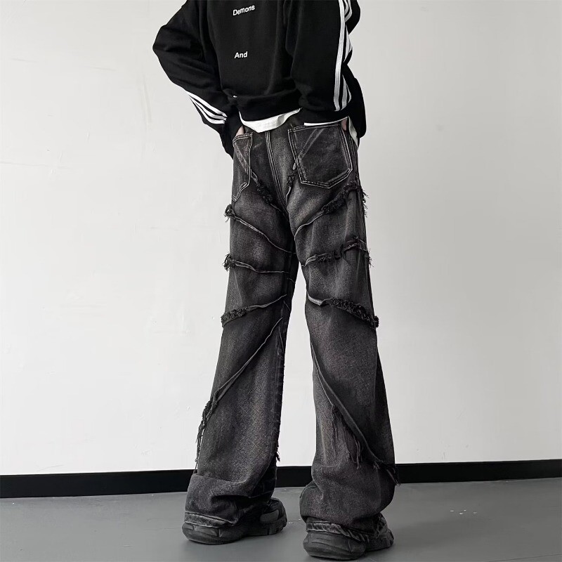HOUZHOU Y2K Punk Black American Street Rock Ρετρό ψηλόμεσο ανδρικό τζιν ανδρικό Raw Edge Washed Darkwear Φαρδύ παντελόνι Ανδρικά