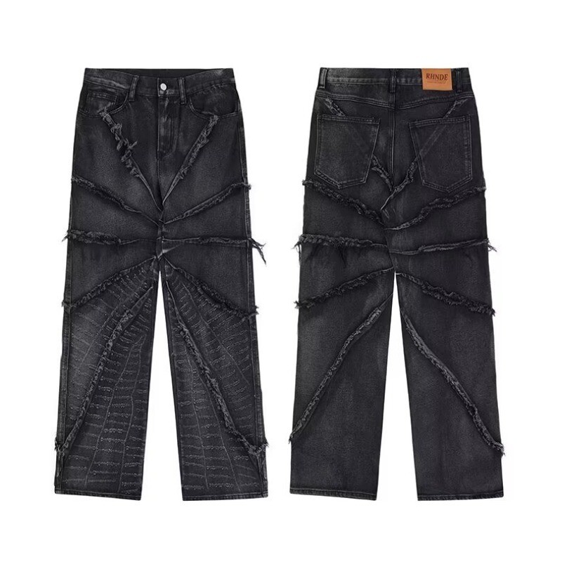 HOUZHOU Y2K Punk Black American Street Rock Ρετρό ψηλόμεσο ανδρικό τζιν ανδρικό Raw Edge Washed Darkwear Φαρδύ παντελόνι Ανδρικά