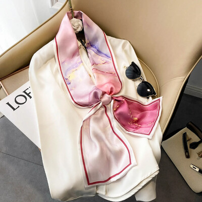 Moodne kõhn siidist sall naistele Mood Juuksepaelad Peapaelad Bandana Naiste kott Randmemähis Kaelarätik Foulard kaelasidemed