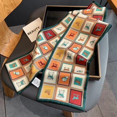 Moodne kõhn siidist sall naistele Mood Juuksepaelad Peapaelad Bandana Naiste kott Randmemähis Kaelarätik Foulard kaelasidemed