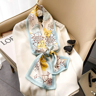 Moodne kõhn siidist sall naistele Mood Juuksepaelad Peapaelad Bandana Naiste kott Randmemähis Kaelarätik Foulard kaelasidemed