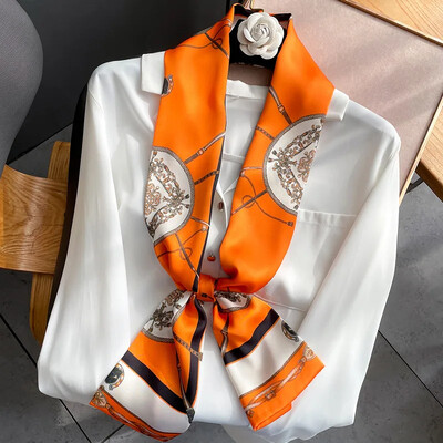 Moodne kõhn siidist sall naistele Mood Juuksepaelad Peapaelad Bandana Naiste kott Randmemähis Kaelarätik Foulard kaelasidemed