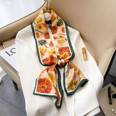 Moodne kõhn siidist sall naistele Mood Juuksepaelad Peapaelad Bandana Naiste kott Randmemähis Kaelarätik Foulard kaelasidemed