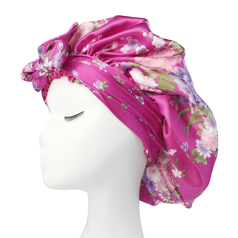 Šešir od mekanog svilenkastog printa od satena za žene Velika noćna kapa s dugom satenskom vrpcom Poklopac za kravatu Podesiva kapa za glavu s širokom trakom