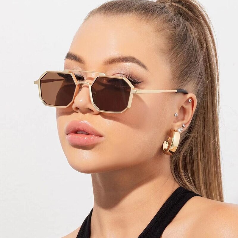 Klassikalised Metallist Punk Square Päikeseprillid Mehed Naiste Retro Double Bridges Mood Naised Polygon Päikeseprillid Trendikad Vintage Varjud UV400