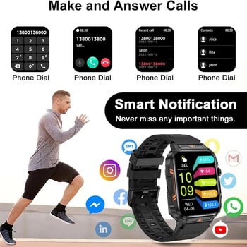 Yeasmaie Smart Watch Outdoor Military Smart Watch Men Bluetooth Call Smartwatch 100+ Sport Modes Фитнес часовник за Android IOS